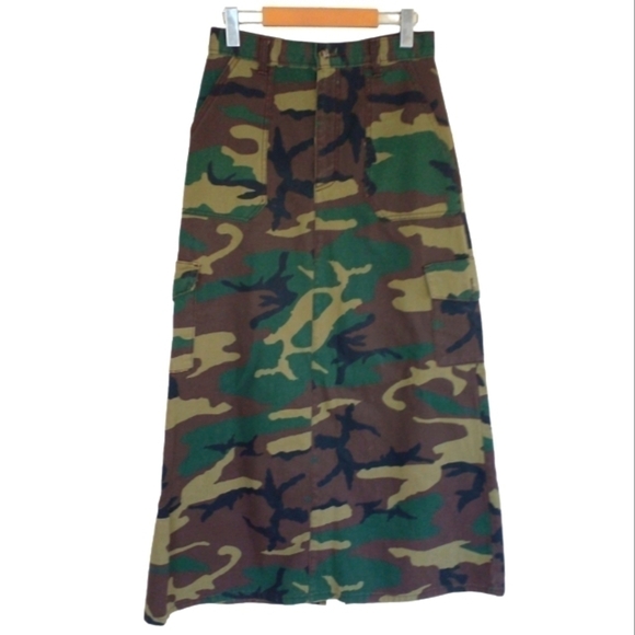 Vintage Western Camo Denim Maxi Skirt with Pockets S M - Picture 2 of 4